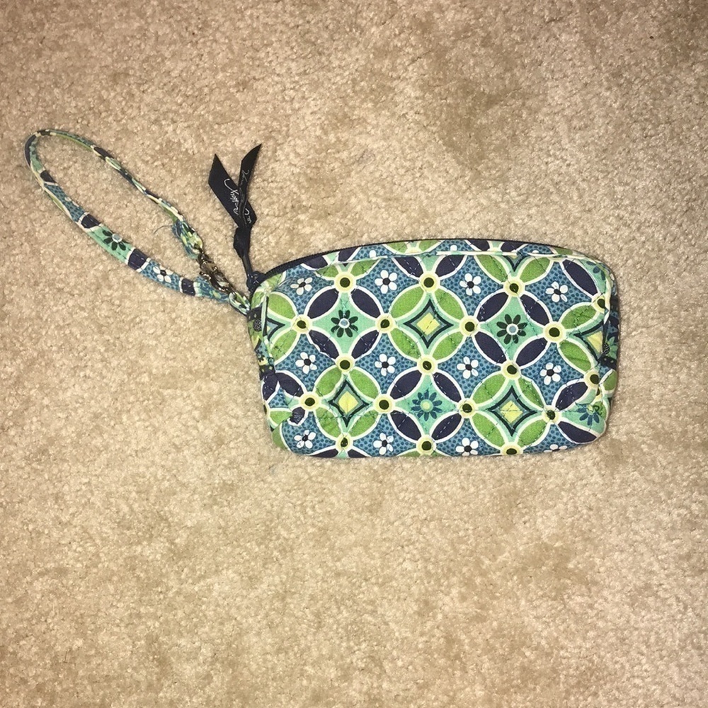Vera Bradley Green Blue Floral Flower Wristlet Wallet